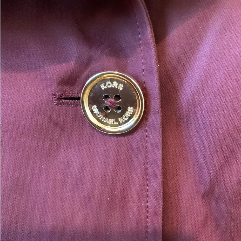 Michael Kors Womens Trench Coat Small Burgundy Belted Jacket Gold Hardware